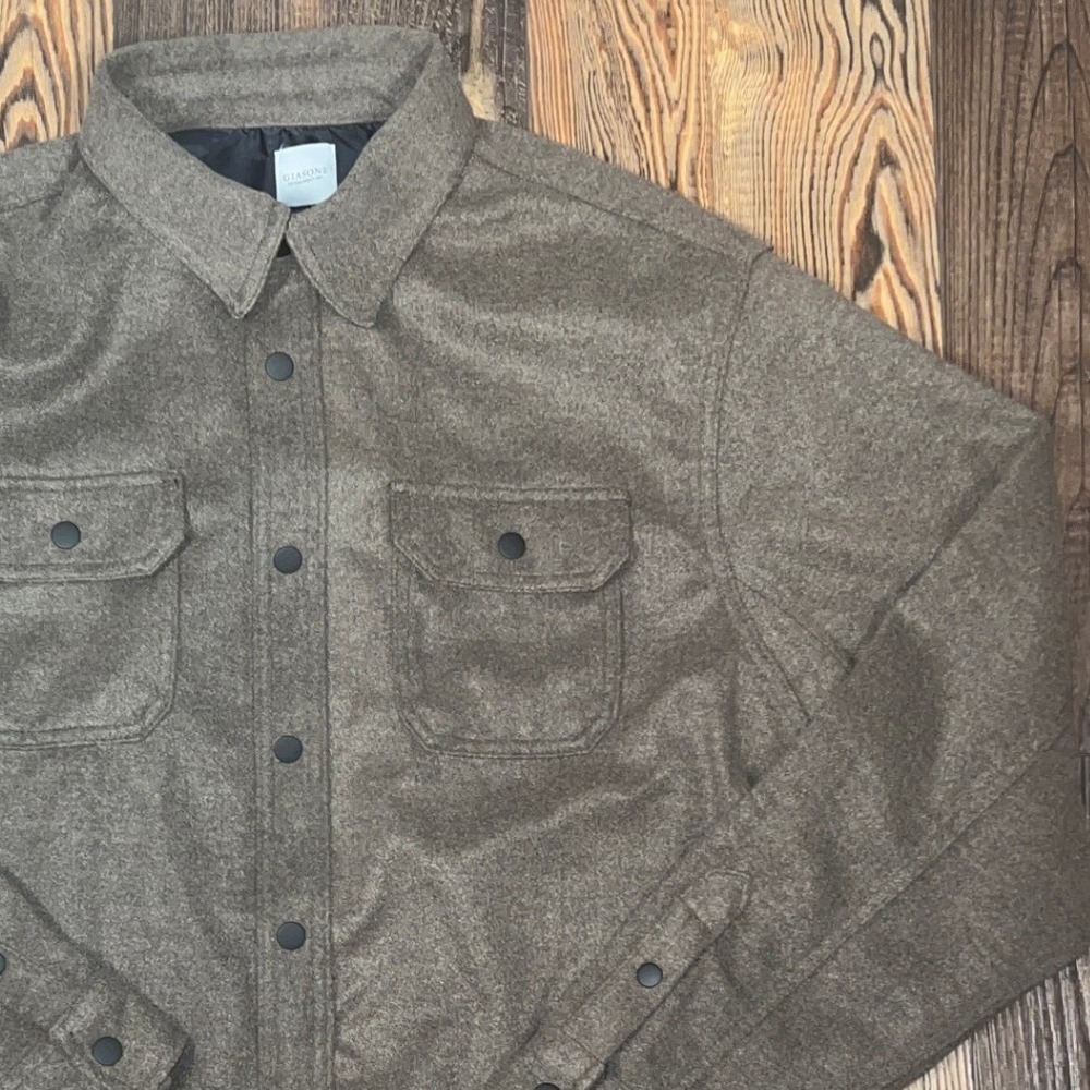 Giasone Men's XL Olive Brown Heavy Shirt Jacket Snap Front Utility Shacket XL